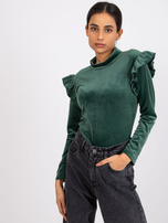 Zielona bluzka welurowa z falbanami Eugenie