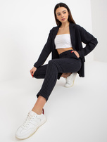 Hurt Granatowa elegancka marynarka od garnituru z paskiem