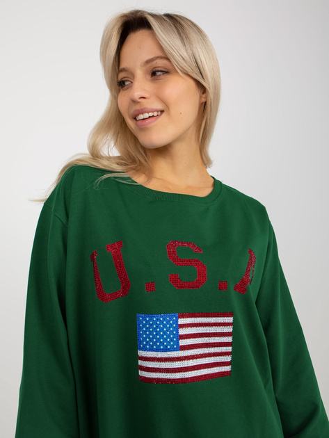 Hurt Ciemnozielona długa bluza z nadrukiem i aplikacją