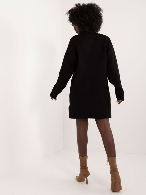 Hurtownia Czarna sukienka dzianinowa z długim rękawem