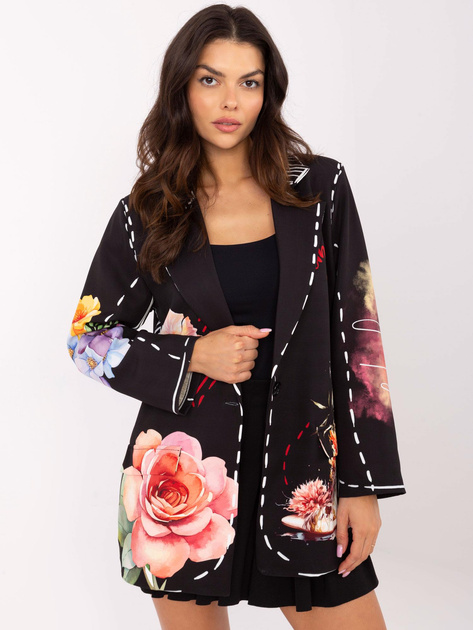 Hurt Czarna damska marynarka z nadrukiem i napisami