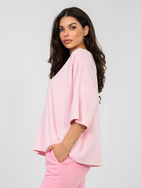 Pastelowa różowa bluzka basic o kroju oversize RUE PARIS