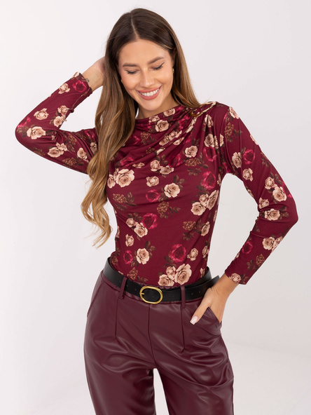 Burgundowa elegancka bluzka z długim rękawem RUE PARIS