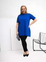 Kobaltowa długa bluzka plus size z falbaną