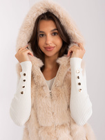 Hurt Beżowa futrzana kamizelka ze wstawkami z ekoskóry