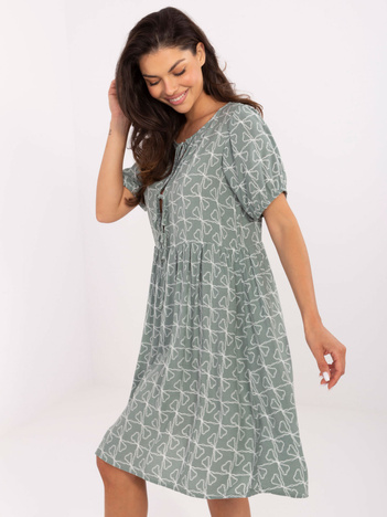 Pistacjowa rozkloszowana sukienka z printem SUBLEVEL