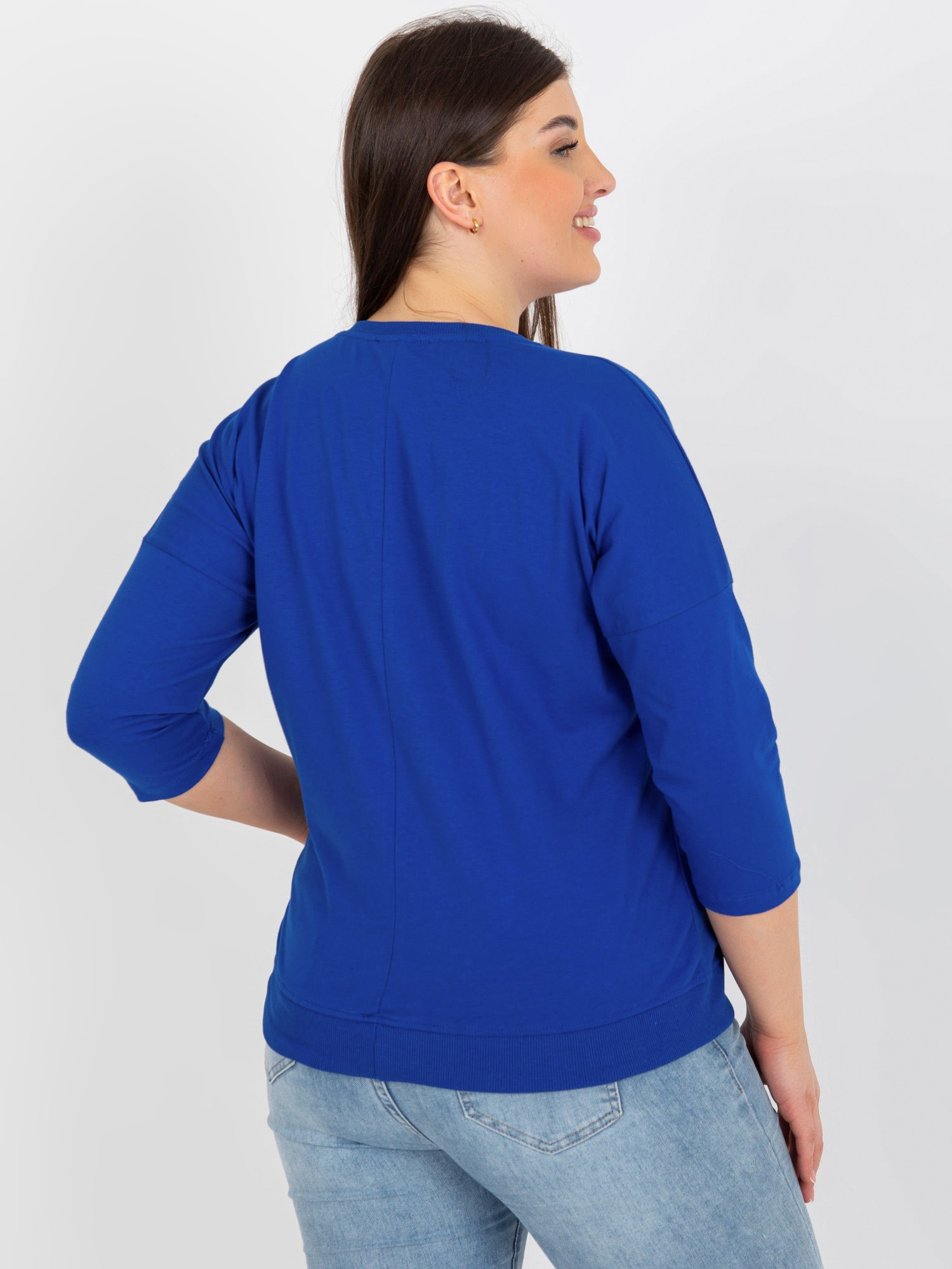 Ciemnoniebieska bluzka plus size z rękawem 3/4