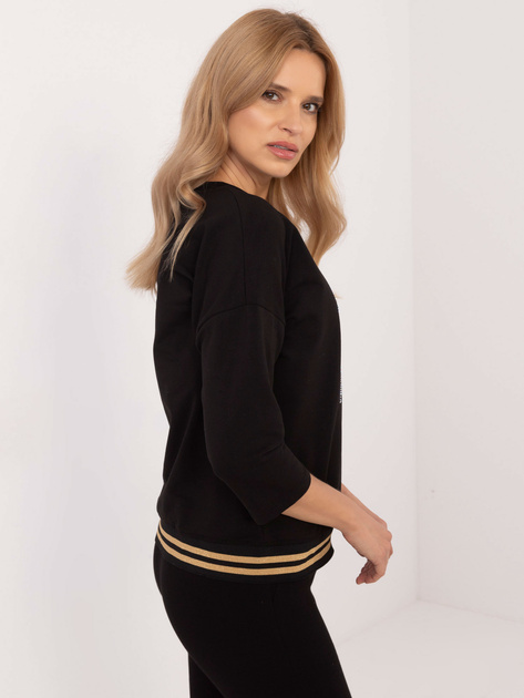 Hurtownia Czarna bluzka z nadrukiem i ściągaczem