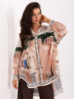 Jasnobeżowa długa koszula z napisami RUE PARIS 