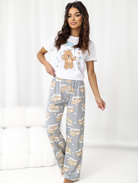 Ecru-szara damska piżama z maską na oczy