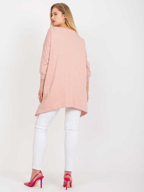 Brudnoróżowa długa bluzka plus size z kieszeniami