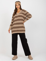 Hurt braun-beige längerer Oversize-Pullover mit Streifen RUE PARIS.