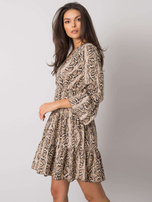 Beige-schwarzes Kleid mit Tiermustern Maren.