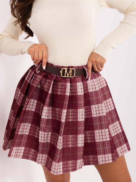 Bordowa plisowana spódnica w kratę RUE PARIS