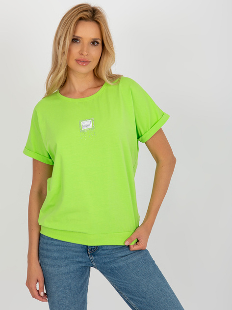 Hurt Limonkowa damska bluzka na co dzień z aplikacją