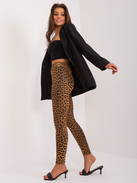 Hurt Camelowo-czarne legginsy z nadrukiem zwierzęcym