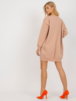 Hurt Beżowo-pomarańczowa długa bluza oversize z nadrukiem