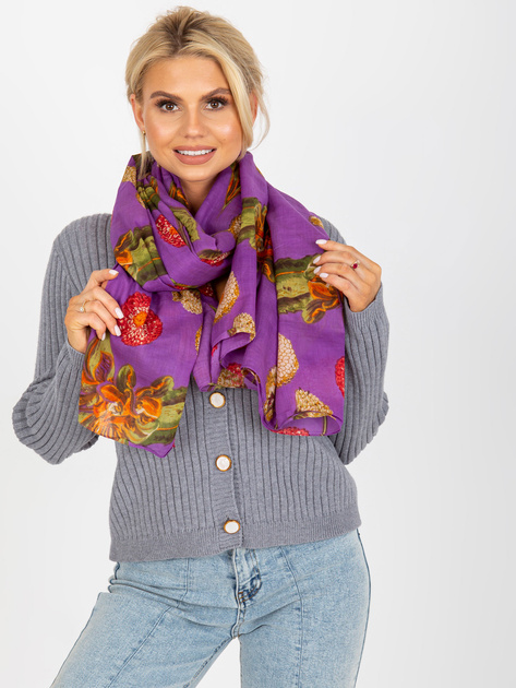 Hurt Fioletowa chusta bawełniana w kwiaty