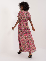 Wholesale Black-Pink Long Women's Dress with Floral Patterns.