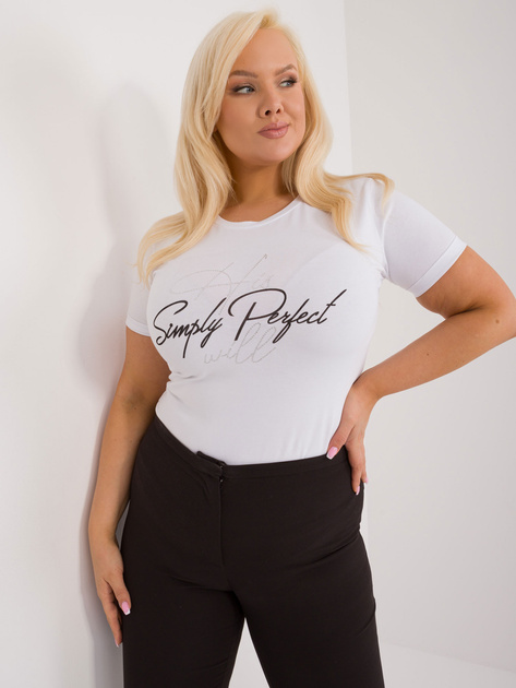 Hurtownia Biały bawełniany t-shirt plus size z dżetami