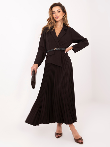 Czekoladowa długa sukienka z marynarkową górą RUE PARIS 