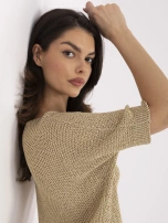 Hurt Złoty damski sweter oversize z krótkim rękawem