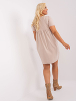 Hurt Beżowa sukienka plus size z krótkim rękawem 