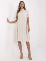 Beżowa midi sukienka szmizjerka z kieszenią