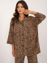 Hurt Beżowo-czarny wzorzysty komplet z koszulą oversize