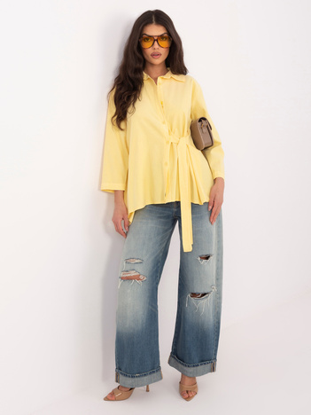 Jasnożółta asymetryczna koszula z sztruksu RUE PARIS 