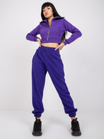 Ciemnofioletowe spodnie dresowe z kieszeniami RUE PARIS 