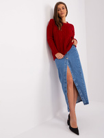 Hurt Bordowy sweter z warkoczami i długim rękawem