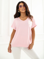 Jasnoróżowa bluzka oversize z krótkim rękawem