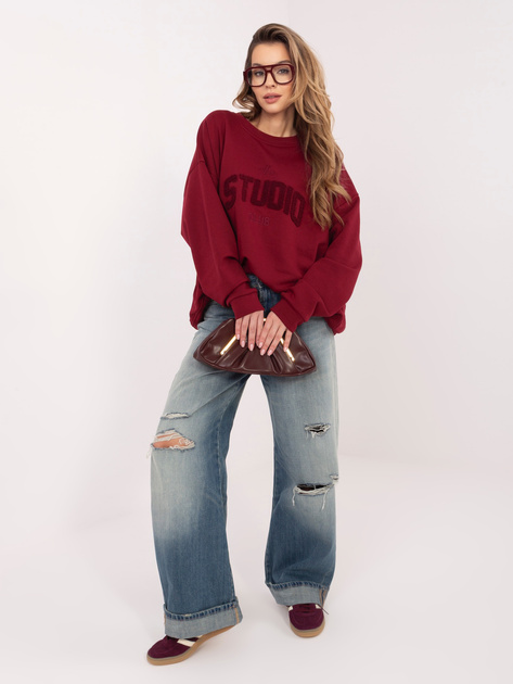 Bordowa damska bluza oversize bez kaptura