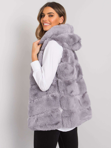 Szara kamizelka futrzana z kapturem Foggia OCH BELLA