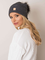 Ciemnoszara czapka beanie z pomponem RUE PARIS