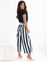 Ecru-granatowe letie kuloty w paski