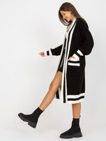 Hurtownia Czarny długi kardigan z kieszeniami RUE PARIS 