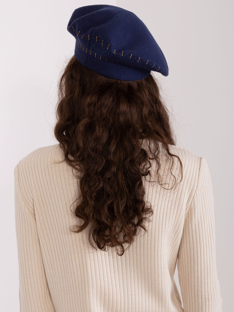 Hurt Granatowy damski beret z dżetami