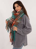 Hurt Zielono-pomarańczowy damski szal z frędzlami