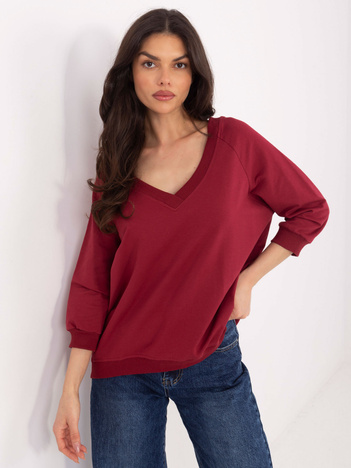 Bordowa bluza basic z rękawem 3/4 RUE PARIS 