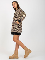 Hurt Jasnobeżowo-czarna luźna sukienka welurowa we wzory RUE PARIS