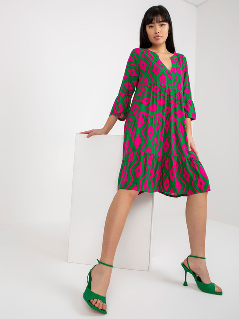 Hurt Zielona damska sukienka z printam i falbaną SUBLEVEL