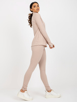 Hurt Beżowa codzienna prążkowana bluzka z golfem od kompletu