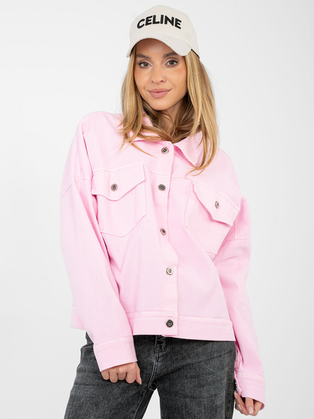 Jasnoróżowa jeansowa kurtka z kieszeniami RUE PARIS