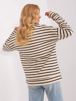 Hurt Ecru-czarna bluzka oversize z kołnierzem