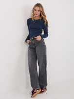 Granatowa damska bluzka basic z okrągłym dekoltem