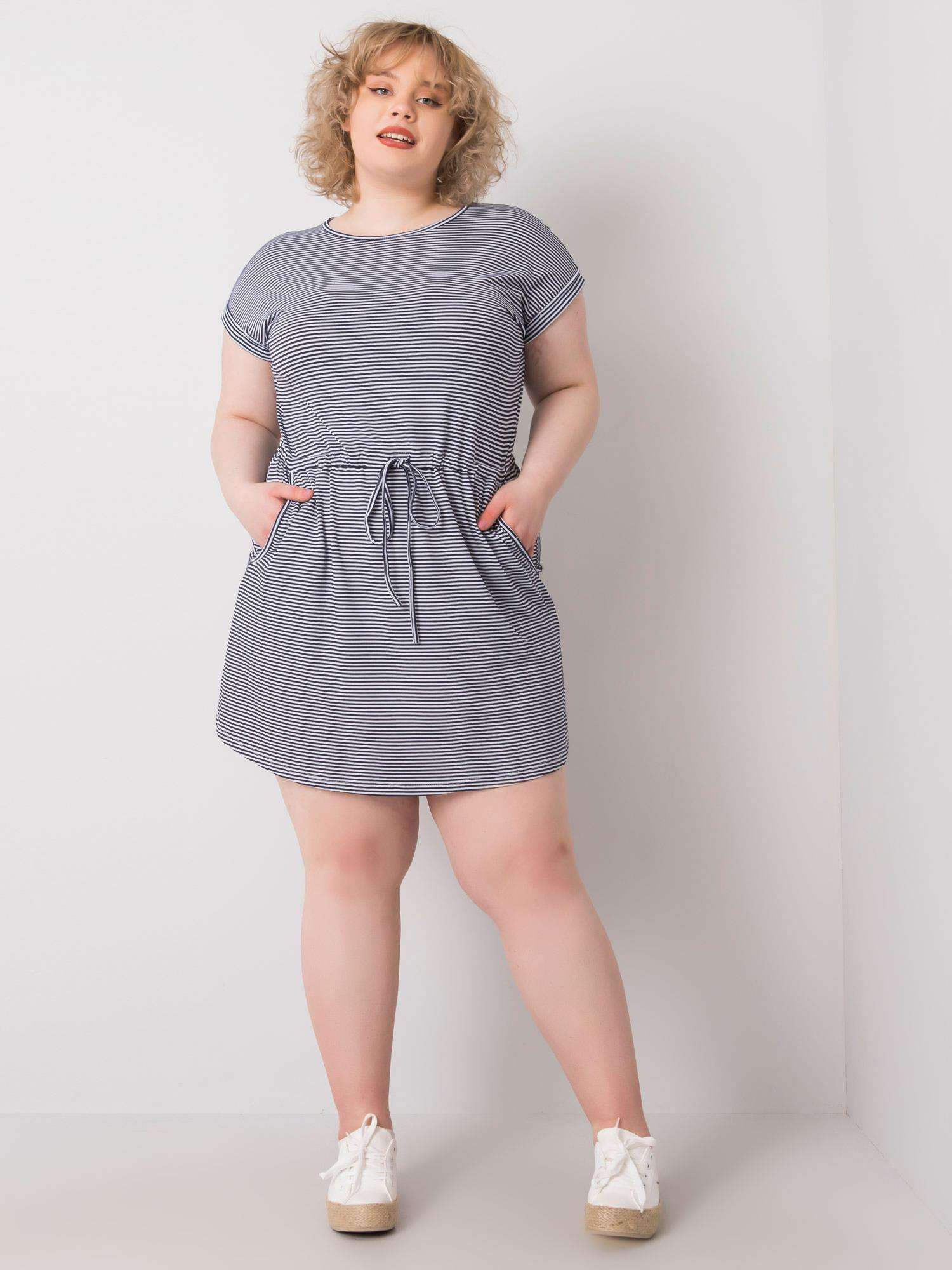 Navy Blue and White Plus Size Sariyah Striped Mini Dress