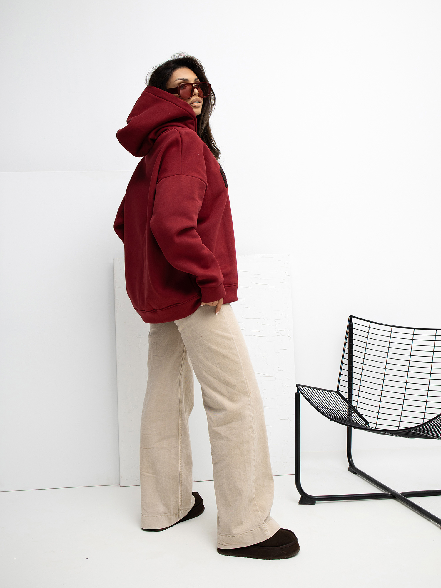 Bordowa dresowa bluza z kapturem RUE PARIS 