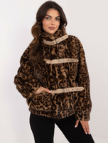 Hurt Camelowa futrzana kurtka zimowa w panterkę